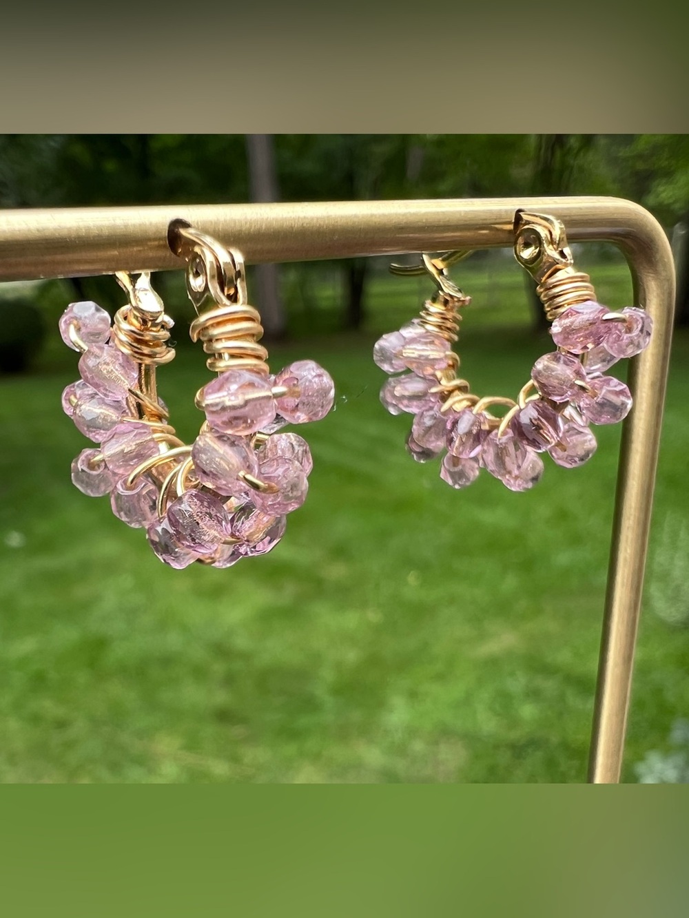 Hoop Earrings by BeadBehaviorStudio Amethyst Pink Purple Czech Fired Glass Beads